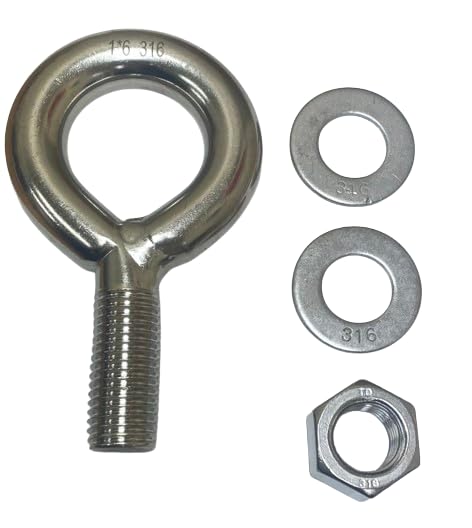 US STAINLESS Stainless Steel 316 Eye Bolt 1" UNC x 6" Short Thread Marine Grade Pitch of 8