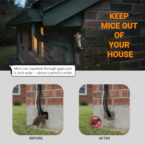 Steel Wool Mice Control, #1 Coarse Steel Wool 65Ft(1.1lb), Mouse Hole Filler DIY Kit Includes Gloves & Scissors for Home & Garage, Wall, Garden, Medium Grade