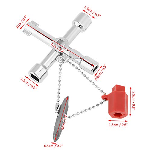Silcock Key 4 Way, 10PCS 4 Way Sillcock Key, Multifunctional Water Key, Cross Key with Flat & Cross Screwdriver for Water Meter Electrical Cabinet Valve Faucet