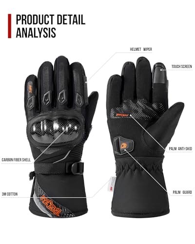 BORLENI Winter Motorcycle Gloves Waterproof Motorcycle Riding Gloves Warm Windproof Motorcycle Gloves for Men Women Large black