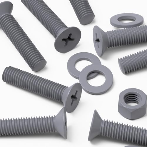 20 x Grey Countersunk Screws Polypropylene (PP) Plastic Nuts and Bolts, Washers, M5 x 20mm, Anti-Corrosion, Chemical Resistant, Gray, (13/64 x 25/32 in)