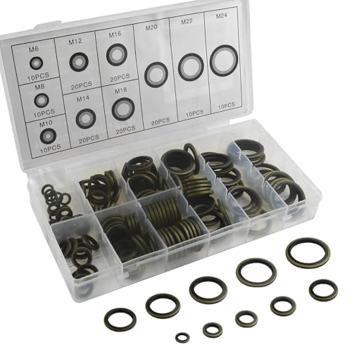 150Pcs 8 Kinds Bonded Seal Washer Assortment Kit M6 M8 M10 M12 M14 M16 M18 M20 Metal Rubber Gasket Washer Box for Plumbing Automotive Mechanical Cylinder Repairs