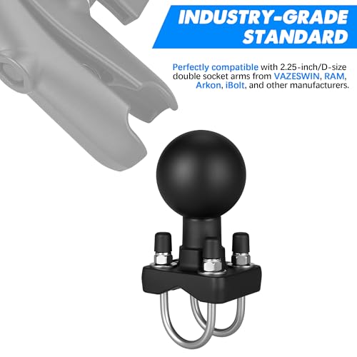 Double U-Bolt Fixed Base with 2.25" Ball. Suitable for Round Tubes and Half-Round Tubes, Compatible D-Size 2.25-inch Ball Double Socket arm. D-2.25"