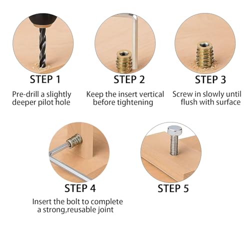 40 PCS 1/4"-20 x 10mm Threaded Inserts for Wood, Hex Drive Screw-in Nutserts Furniture Connector Fastener, Wooden Products & Models 1/4X20-10