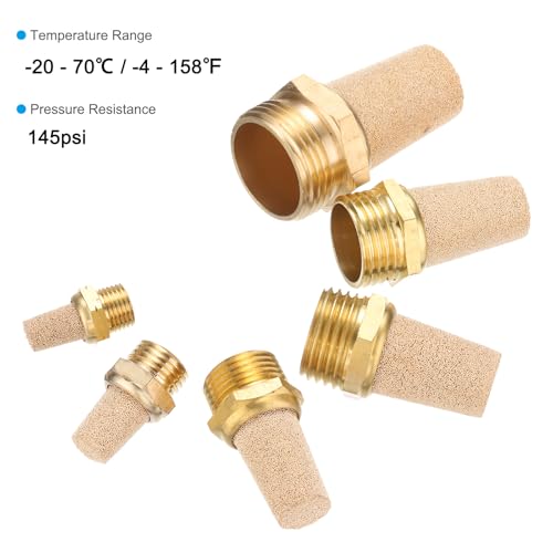 PATIKIL Pneumatic Muffler NPT 1/4, 3 Pack Sintered Bronze Brass Air Compressor Exhaust Muffler Filters Air Solenoid Valve Muffler Fitting for Automation Pneumatic Equipment, Golden
