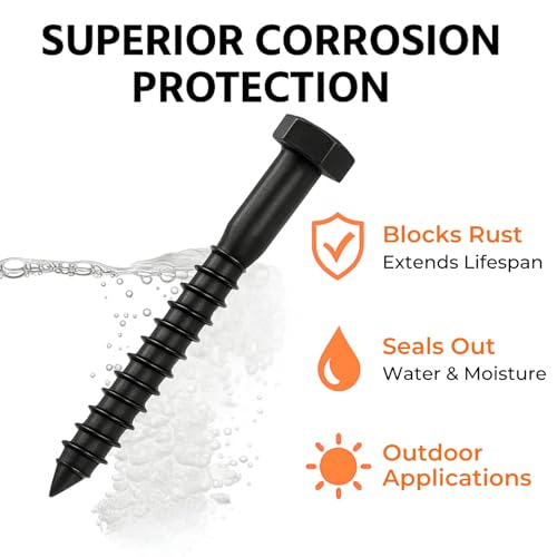 3/8 x 4 Black Lag Bolts, 20 PCs Dacromet-Coated 304 Stainless Wood Heavy Duty Lag Screws for Deck Frame and Outdoor Projects, Hex Head 3/8 x 4"