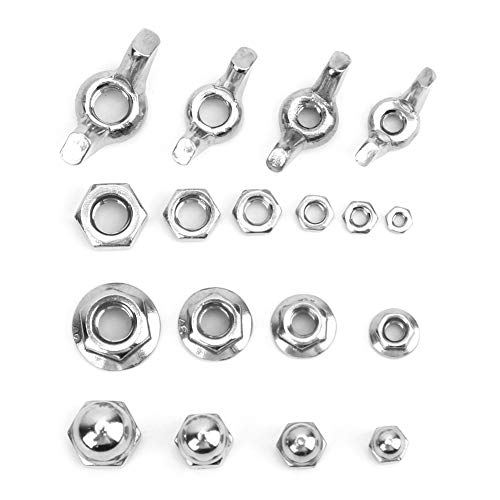 180PCS Stainless Steel Wing Flange Hex Nuts Assortment Kit - M2 M2.5 M3 M4 M5 M6 Sizes - High Strength Hardware Fasteners for Auto Repair, Home Improvement & DIY Projects