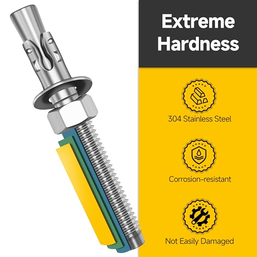 Mywish 3/8 x 3 Inch Wedge Anchors, 10Pcs 304 Stainless Steel Industrial 3/8 Heavy Duty Industrial Masonry Wdege Anchor Bolts for Brick Cement and Concrete, Bright Finish 3/8 x 3"