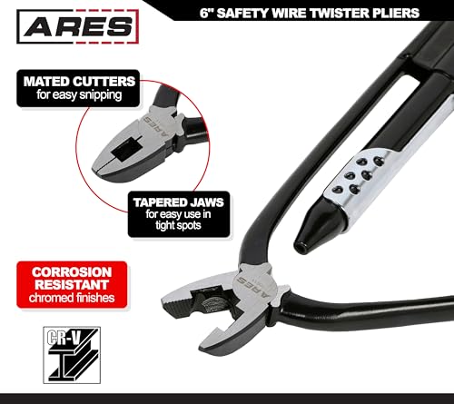ARES 10011 6-In Safety Wire Twister Pliers - Grips, Twists & Cuts Wire 6-Inch Safety Wire Twisting Pliers