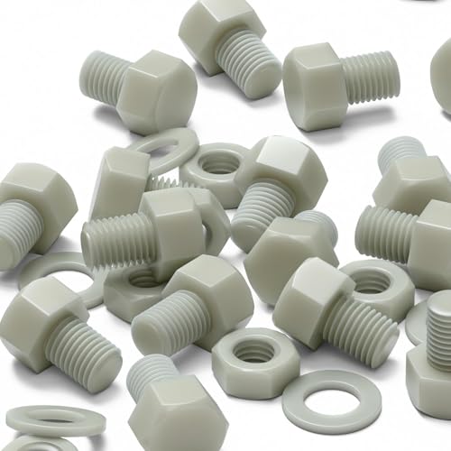 10x Natural Glass Filled Nylon Hex Head Screws M16 x 20mm, Nuts & Washers