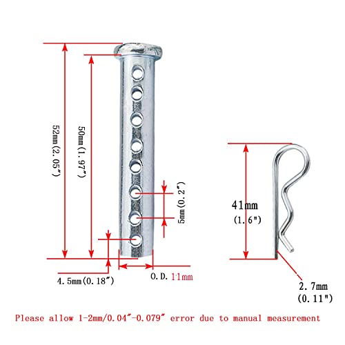 Heavy Duty Adjustable Clevis Pin ,Fastener Tool Size 7/16 x 2inch Zinc Steel 8 Holes W/ Matching R- Clip (8)