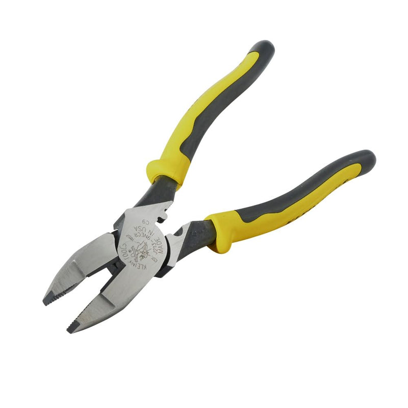Klein Tools J213-9NECR Journeyman Pliers Connector Crimp Side, Made in USA, With High-Leverage Design Featuring Crimping Die Behind Hinge, 9-Inch With Crimping
