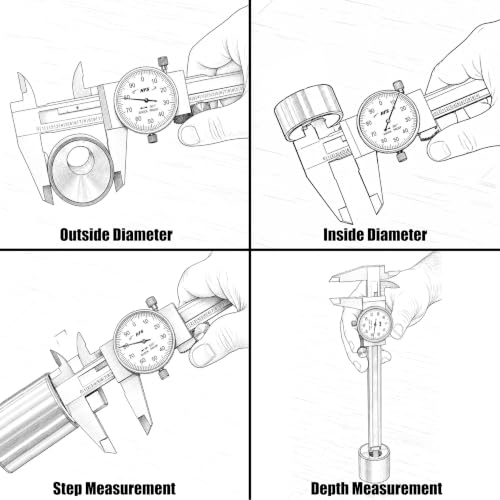 HFS 2PCs/Pack 0-6 Inch Dial Caliper, ±0.001 Inch Accuracy, 4-Way Precision Measuring Tool for Inside, Outside, Depth and Step Measurements, Shockproof Design with Protective Storage Case 0-6" Carbon Steel 2PCS