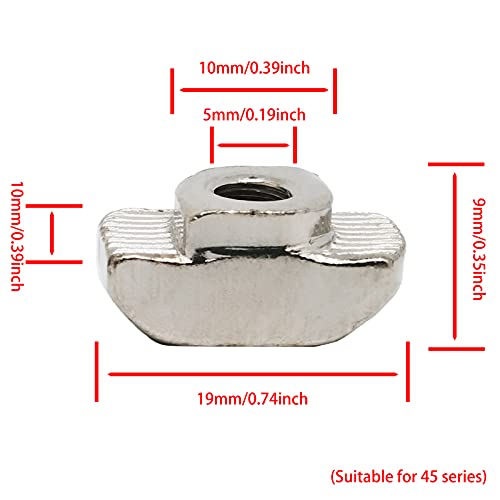 T-Nut for 45 Series Aluminum Extrusion Profile t Slot 5mm,T Slot Nut Hammer Head Fastener Nut Nickel Plated Carbon Steel for Aluminum Profile(40 Pcs) 45series-M5