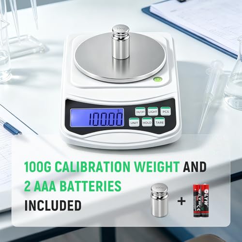 Antstone Digital Precision Scale 0.01g Accuracy, 1000g Lab Scale Scientific Digital Balance, Jewelry Scale for Laboratory Jewelry Weighing, Includes 100g Calibration Weight and 2 AAA Batteries 1000 Grams
