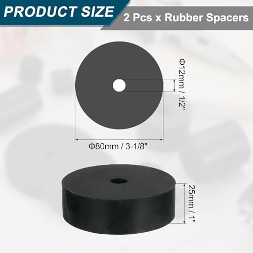 uxcell 2Pcs Thick Rubber Spacer, 3-1/8 Inch OD x 1/2 Inch ID x 1 Inch Thickness Round Rubber Bushings Anti Vibration Flat Spacer Washers for Home Industrial Machinery 3-1/8 Inch OD x 1/2 Inch ID x 1 Inch T