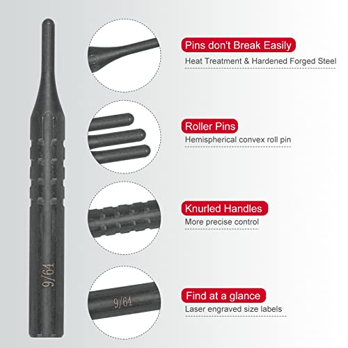 Pridefend 8 Pcs Roll Pin Punch Set,Premium Punch Set,Made of Solid All-Steel Material,Punch Removing Repair Tools for Machinery Maintenance (with Bench Block)…