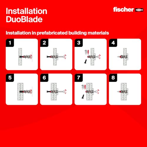 fischer DuoBlade 1-3/4" (44 mm) Self-Drilling Drywall Anchors PZ2 Drive for Plasterboard and Gypsum Board - 10 Anchors