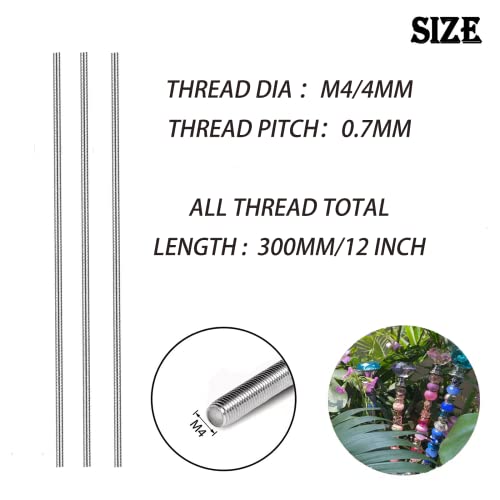 40pcs 8/32 Inch Threaded Rods with Hex Nuts M4 12 Inch 304 Stainless Steel Fully Rod Threaded, 20Pcs Right Hand Threads &20Pcs Hex Nuts for Beaded Garden Stake Rods (300MM) 12inch(40pcs)