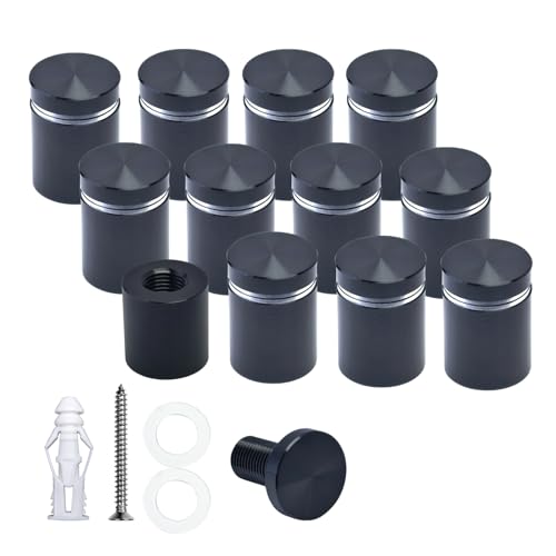 Pack of 12 Aluminum Wall Spacers, Standoff Screws, Sign Standoff Mounting Hardware Glass Standoff for Acrylic Signs (Black, 3/4" x 3/4") 3/4" X 3/4" Black