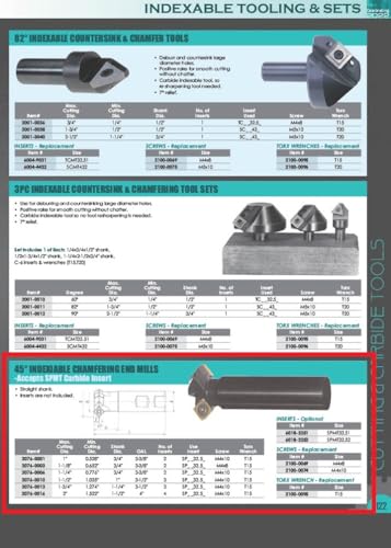 HHIP 2076-0003 45 Degree 2-Insert Index able Chamfering End Mill, 1-1/8" Cutting Diameter, 3/4" Shank, 3.35" OAL 1-1/4"