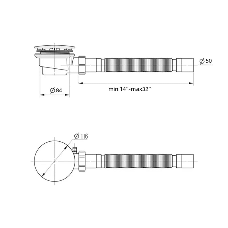90 Degree Low Profile 1.5" Shower Drain Trap With Side Outlet Assembly for Replacement Shower Base, PVC