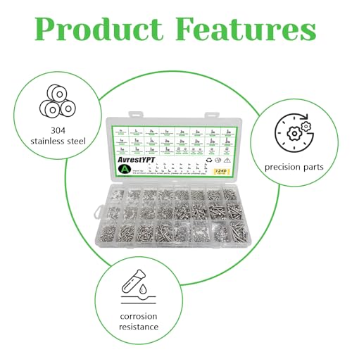 1240Pcs 304 Stainless Steel Metric Micro Screws Nuts Assortment, M1 M1.2 M1.4 M1.6 M1.7 M2 M2.5 M3 Sizes, Micro Phillips Head Pan Head Screws, Fully Threaded Kit for Arduino, RC Models, Electronics M1/1.2/1.4/1.6/1.7/2/2.5/3-1240Pcs