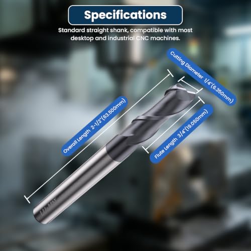 LU&MN Carbide Square End Mill, 2 Flute, 1/4", 5 Piece 1/4 in