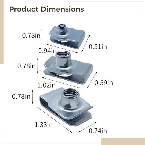 60 Pcs Stainless Steel U-Clip Nuts Set M6 M8 M10, 304 Grade Speed Clip Fasteners for Sheet Metal, Spring Steel Mounting Clips with Thread, Panel Fixing Kit