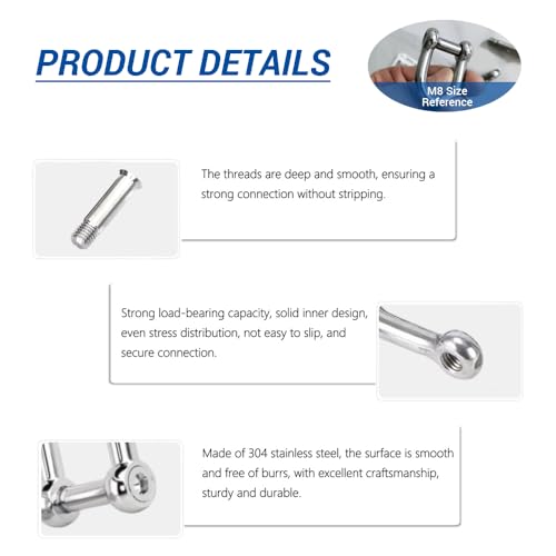 5Pcs M10 D Shackle Hex Sink Screw Pin, Max 1411LBS Load Capacity 5Pcs M10 D Shackle Hex Sink Screw Pin
