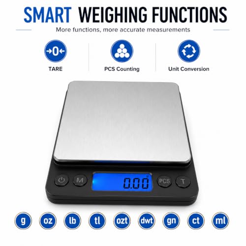 500g x 0.01g High Precision Jewelry Scale, Digital Gold Gram Scale Black