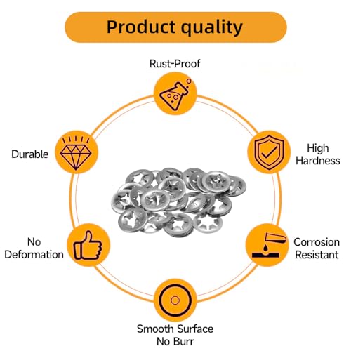 370Pcs Stainless Steel Internal Tooth Star Lock Washers Set, M2 M2.5 M3 M4 M5 M6 M8 M10 M12 Quick Speed Locking Washers Assortment Kit, 9 Size Push on Locking Washer (Silver) Silver