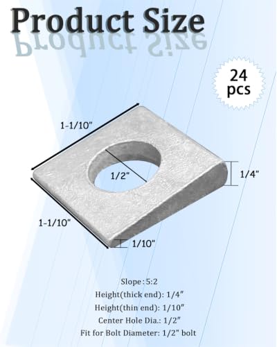 24-Pack 1/2" Hot-Dipped Galvanized Beveled Washers, I-Beam Strut Shim