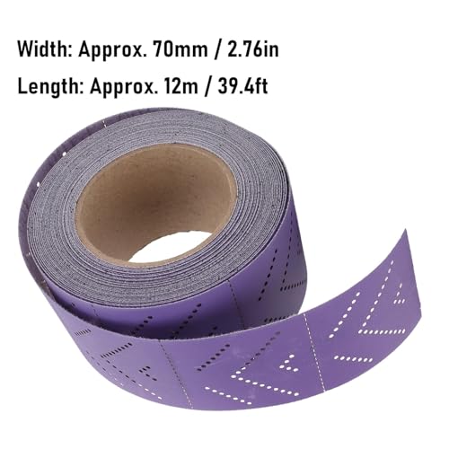400 Grit Purple Film Ceramic Longboard Sandpaper Roll, Multi Hole Dustless Abrasive 70mmx12m Emery Cloth Roll for Woodworking,Automotive,Sanding Blocks, Hand Sanding Blocks