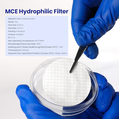 47mm Sterile MCE Gridded Membrane Filter 0.22 Micron, Pack of 100