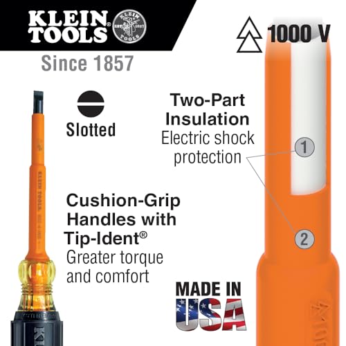 Klein Tools 602-8-INS Insulated Screwdriver, Made in USA, 3/8-Inch Cabinet Tip with 8-Inch Shank