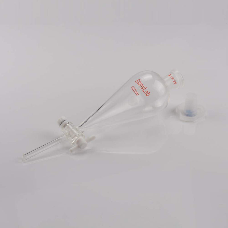 stonylab Borosilicate Glass 125 ml Heavy Wall Conical Separatory Funnel with 19/26 Joints and PTFE Stopcock, 125 ml 125.0 milliliters 1 Sep-Funnel-Glass-1PK-125mL