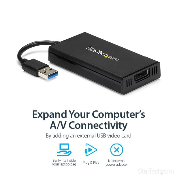 StarTech USB 3.0 to 4K DisplayPort External Multi Monitor Video Graphics Adapter - USB 3.0 Video Card - Ultra HD 4K (USB32DP4K) USB 3.0 to DP 4K (Mac & Win)
