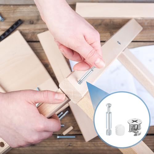 uxcell 45Set 15x14mm Furniture Cam Lock Fitting with 5.8x35mm Dowel Fasteners, 3-in-1 Metal Furniture Board Connecting Screws Bolts Assortment Kit for Cabinets Chairs Drawer 5.8 x 35mm 45