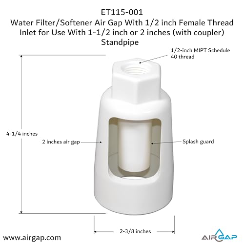 Water Filter/Softener Air Gap With 1/2-inch Female Thread Inlet for Use With 1-1/2-inch or 2 inches (with coupler) Standpipe (ET115-001, G-150, DLA-G15)