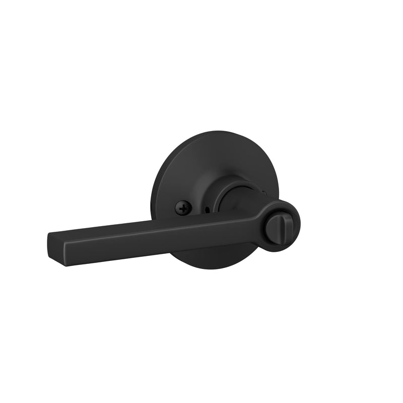 Straight Lever with Round Trim Bedroom and Bathroom Door Handle, Matte Black Finish