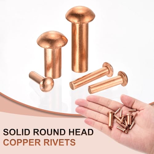 uxcell 30 Pcs Copper Solid Rivets, 5/16" x 5/8", Round Head, Copper Tone, Electrical Applications 5/16" x 5/8 "