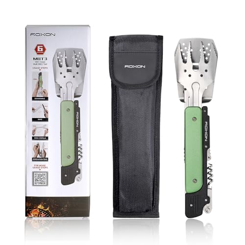 ROXON 6-in-1 Grill Tools Set, Metal Griddle Accessories Kit for Blackstone Green