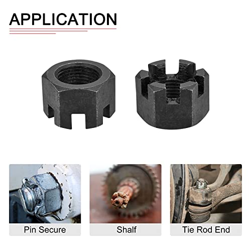 DTGN M24x2mm(DxP) Slotted Hex Castle Nuts - 5Pack - Good for Machinery Repairing - Carbon Steel Blackened Hexagon Nuts - Black