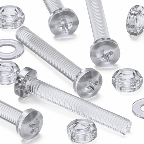 60x Clear Acrylic Pan Head Plastic Screws & Bolts M4 x 30mm, Nuts & Washers