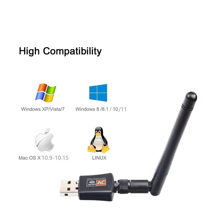 600Mbps Dual Band 2.4/5GHz Internet USB WiFi Adapter, Laptop Wireless Receiver Network Dongle with Antenna, Compatible with Windows 11.10/8/7/XP/VISTA, MAC, Linux