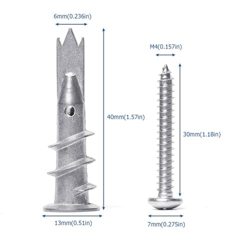 AXK 120pcs/set Drywall Anchor Zinc Alloy Self Drilling Hollow wall Anchor with Screw Stud Anchor for Wall Hanging 120PCS--One Size