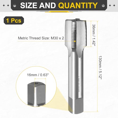 uxcell Hand Taper Tap M30 x 2 Metric Thread Taper Style Taps Straight Flute Screw Tapping Threading Tool High Speed Steel HSS6542