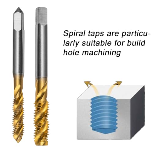 Professional M35 HSS-E Spiral Flute Tap Set 5/16"-18UNC, OH3 Limit, TiN Coated for Stainless Steel, Aluminum & Copper, 3 Flutes, 70mm Length（2 pcs） 2