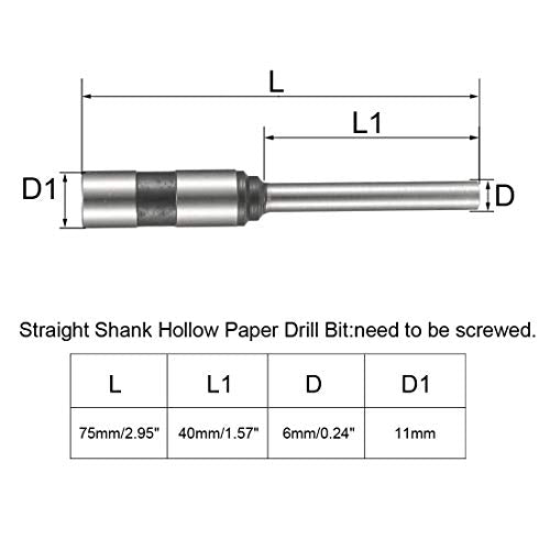 uxcell 6mm Paper Punch Drill, Straight Shank Hollow Bit Tool, for Hole Puncher Punching Machine, 2pcs